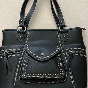 Montana West Black Shoulder Bag with Decorative Stitching.  Like New Condition!